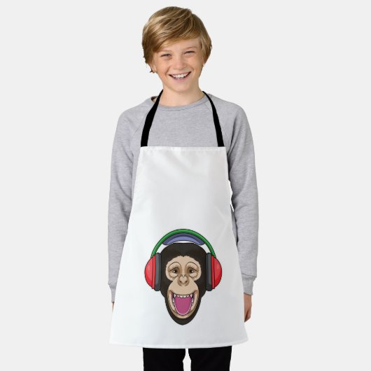 Monkey at Music with Headphone エプロン (着用した状態)