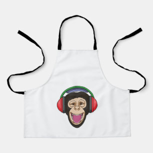 Monkey at Music with Headphone エプロン