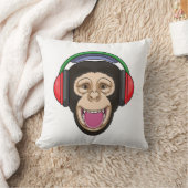 Monkey at Music with Headphone クッション (ブランケット)