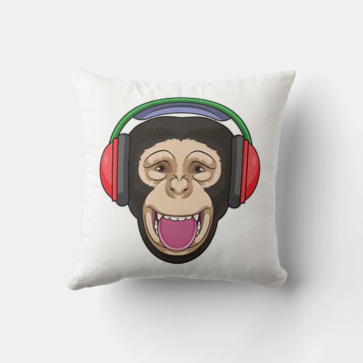 Monkey at Music with Headphone クッション (裏面)