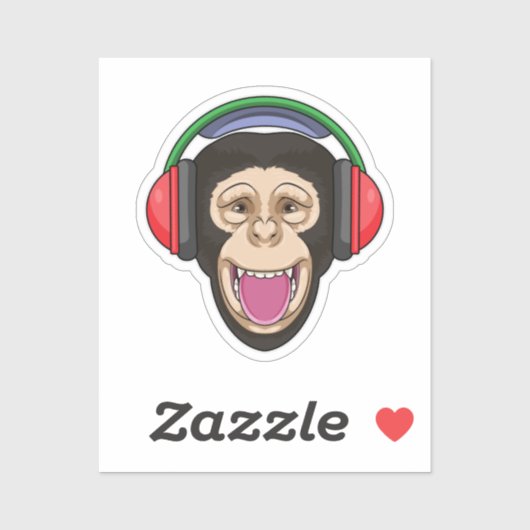 Monkey at Music with Headphone シール (シート)