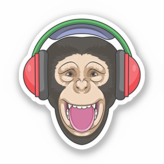 Monkey at Music with Headphone シール (正面)