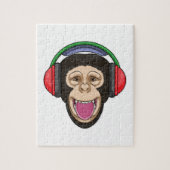 Monkey at Music with Headphone ジグソーパズル (縦)