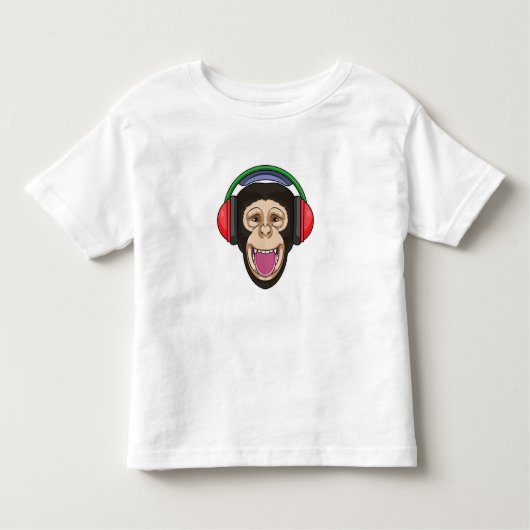 Monkey at Music with Headphone トドラーTシャツ (正面)