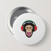 Monkey at Music with Headphone 缶バッジ (正面&裏面)