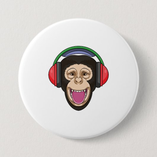 Monkey at Music with Headphone 缶バッジ (正面)