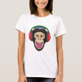 Monkey at Music with Headphone Tシャツ (正面)