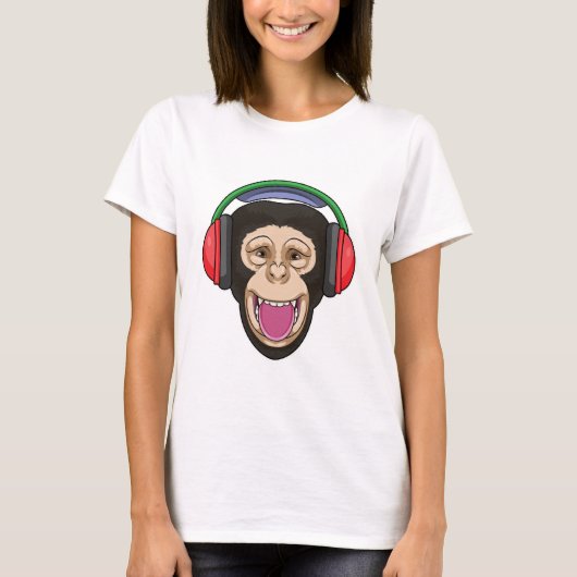 Monkey at Music with Headphone Tシャツ (正面)
