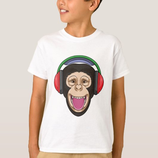 Monkey at Music with Headphone Tシャツ (正面)