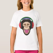 Monkey at Music with Headphone Tシャツ (正面)