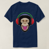 Monkey at Music with Headphone Tシャツ (デザイン正面)