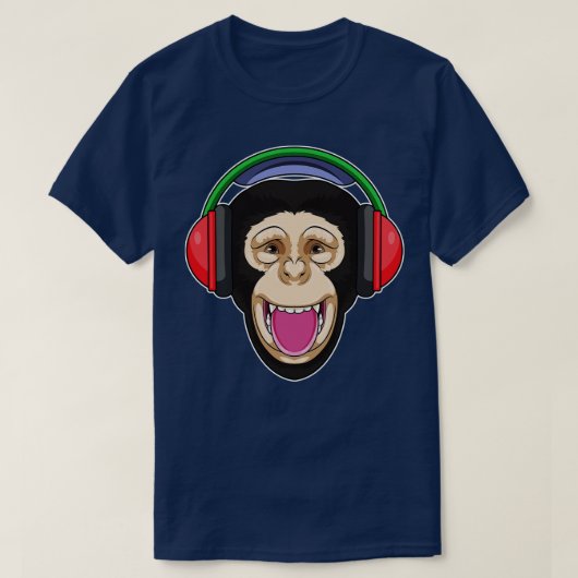 Monkey at Music with Headphone Tシャツ (デザイン正面)