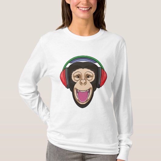 Monkey at Music with Headphone Tシャツ (正面)