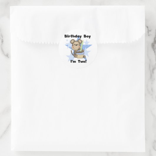 Monkey Boy 2nd誕生日Tシャツとギフト ラウンドシール (バッグ)
