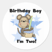 Monkey Boy 2nd誕生日Tシャツとギフト ラウンドシール (正面)