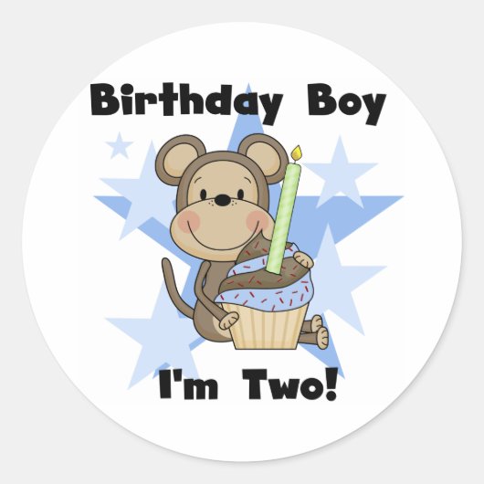 Monkey Boy 2nd誕生日Tシャツとギフト ラウンドシール (正面)