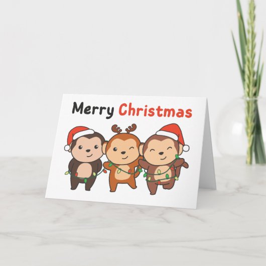 Monkey Christmas Animals Monkeys Merry Christmas H シーズンカード (正面)