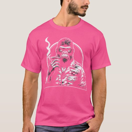 Monkey Cigar Gorilla Smoking Cigar Tシャツ (正面)