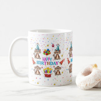 Monkey Cupcake Happy Birthday Mug  コーヒーマグカップ