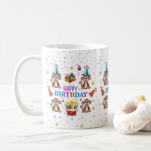 Monkey Cupcake Happy Birthday Mug  コーヒーマグカップ (ドーナツ)
