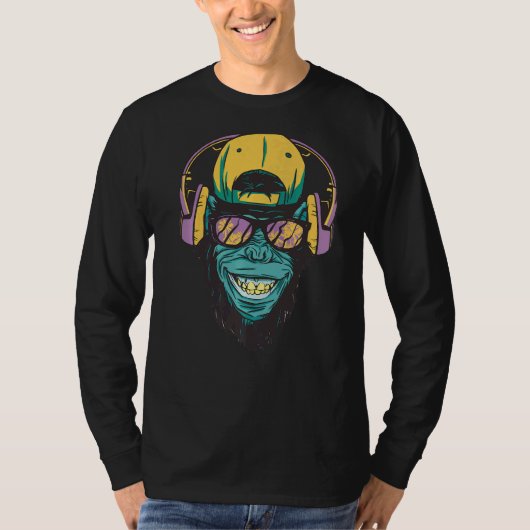 Monkey DjミュージシャンMonkey With Headphones 1 Tシャツ (正面)
