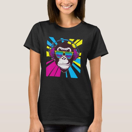 Monkey DJ with Headphone and Sunglasses Tシャツ (正面)