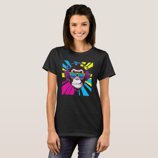 Monkey DJ with Headphone and Sunglasses Tシャツ (正面フル)
