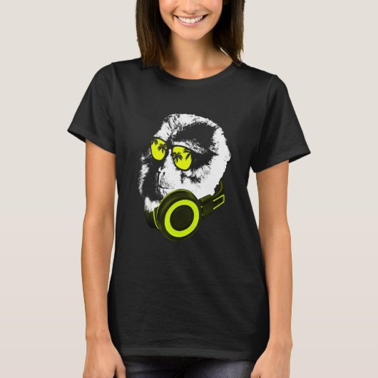 Monkey Dj With Headphones And Sunglasses Party Tシャツ (正面)