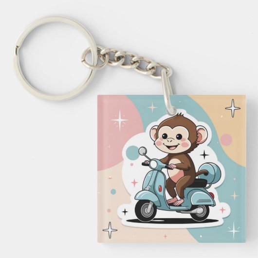 Monkey driving a scooter キーホルダー (正面)
