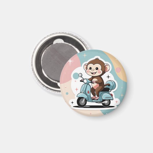 Monkey driving a scooter マグネット (正面/裏面)