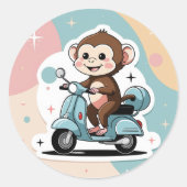 Monkey driving a scooter ラウンドシール (正面)
