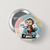 Monkey driving a scooter 缶バッジ (正面&裏面)