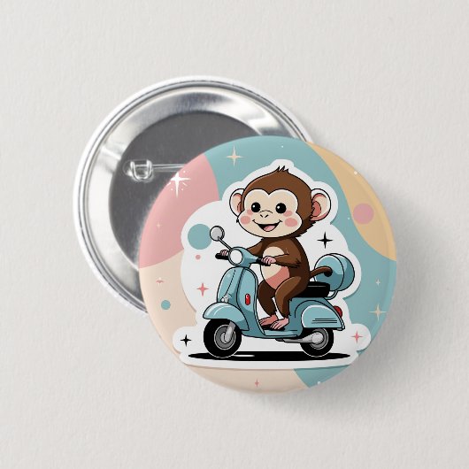 Monkey driving a scooter 缶バッジ (正面&裏面)
