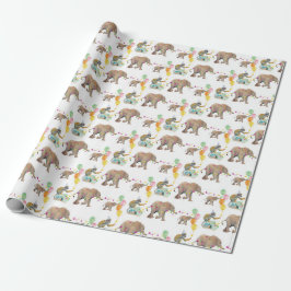 Monkey Elephant Balloon Party Birthday Gift Wrap ラッピングペーパー
