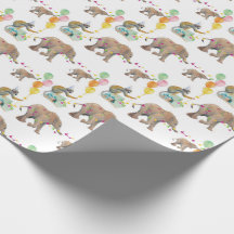 Monkey Elephant Balloon Party Birthday Gift Wrap