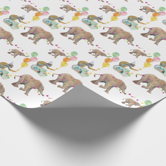 Monkey Elephant Balloon Party Birthday Gift Wrap ラッピングペーパー (角)