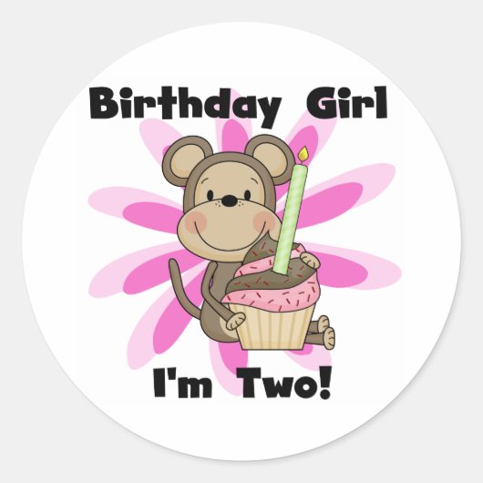 Monkey Girl 2nd誕生日Tシャツとギフト ラウンドシール (正面)