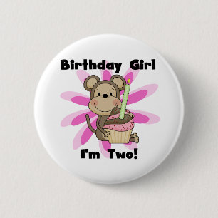 Monkey Girl 2nd誕生日Tシャツとギフト 缶バッジ