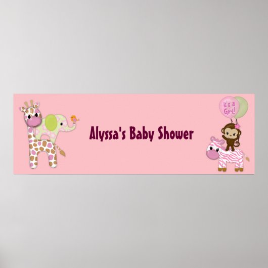 MONKEY Girl Jungle Baby Shower Banner JJ ポスター (正面)