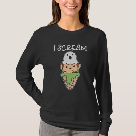 Monkey Halloween Ghost I Scream Ice Pun Tシャツ (正面)