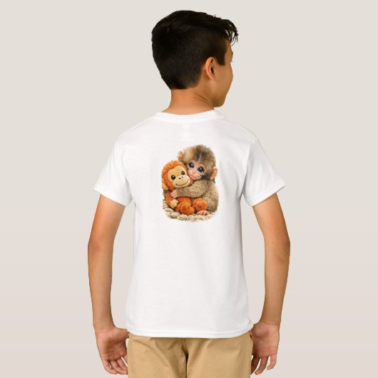 “Monkey Hug with Buddy”. Tシャツ (裏面フル)
