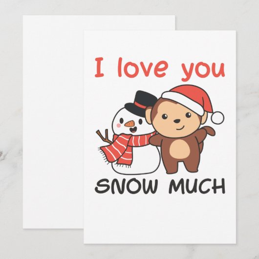 Monkey I Love You Snow Much Snowman Pun シーズンカード (正面/裏面)