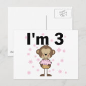 Monkey I'm 3誕生日Tシャツ&ギフト ポストカード (正面/裏面)