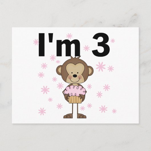 Monkey I'm 3誕生日Tシャツ&ギフト ポストカード (正面)