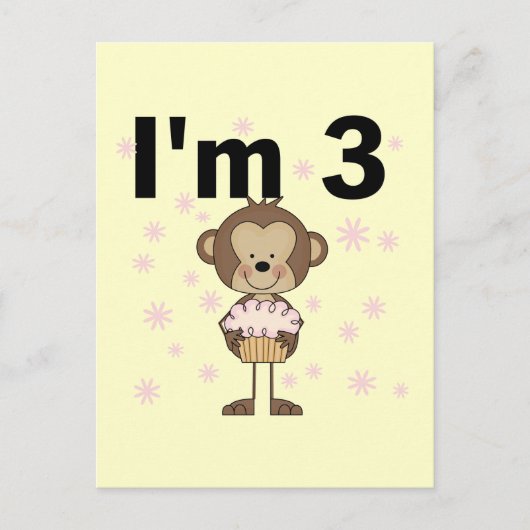 Monkey I'm 3誕生日Tシャツ&ギフト ポストカード (正面)