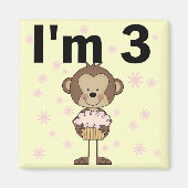Monkey I'm 3誕生日Tシャツ&ギフト マグネット (正面)
