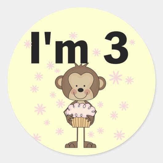 Monkey I'm 3誕生日Tシャツ&ギフト ラウンドシール (正面)