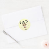 Monkey I'm 3誕生日Tシャツ&ギフト ラウンドシール (封筒)