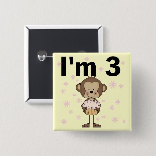 Monkey I'm 3誕生日Tシャツ&ギフト 缶バッジ (正面&裏面)