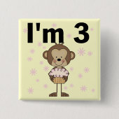Monkey I'm 3誕生日Tシャツ&ギフト 缶バッジ (正面)